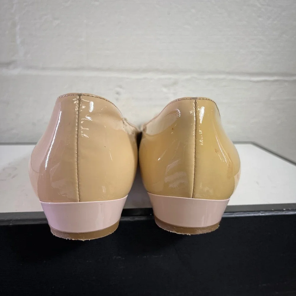 Salvatore Ferragamo Nude Patent Leather Gancini Logo Flats Slip On Women's 7 B